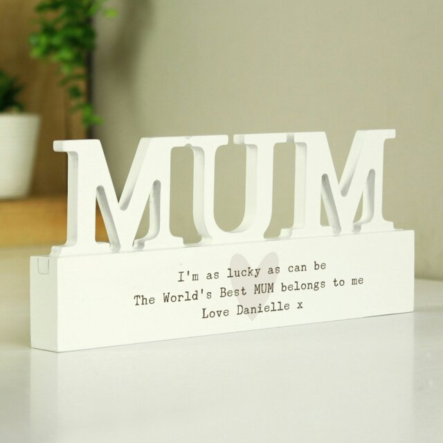 Rackhams Personalised Free Text Heart Wooden Mum Ornament plaque - image 1