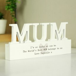 Rackhams Personalised Free Text Heart Wooden Mum Ornament plaque