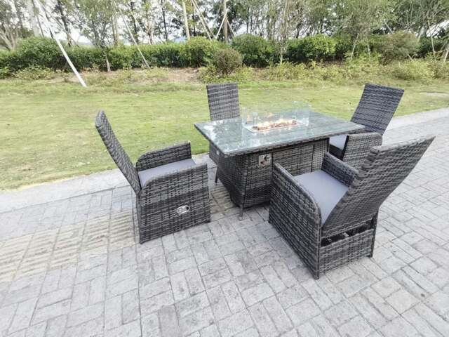 Rackhams Rattan Outdoor Garden Furniture Gas Fire Pit Dining Table Gas Heater Burner Reclining Table And Chair Sets 4 Seater Plus Rectangular Table - image 1