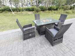 Rackhams Rattan Outdoor Garden Furniture Gas Fire Pit Dining Table Gas Heater Burner Reclining Table And Chair Sets 4 Seater Plus Rectangular Table - thumbnail 1