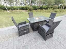 Rackhams Rattan Outdoor Garden Furniture Gas Fire Pit Dining Table Gas Heater Burner Reclining Table And Chair Sets 4 Seater Plus Rectangular Table - thumbnail 2