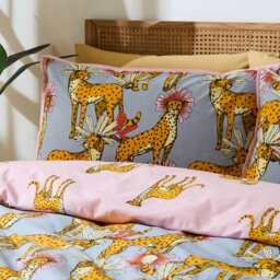 Rackhams Untamed Cheetah Cotton Reversible Duvet Cover Set Grey - Single - Grey - thumbnail 3