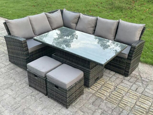 Rackhams High Back Rattan Garden Furniture Corner Sofa Sets Adjustable Rising Table Dark Mixed Grey 8 seater left corner - image 1
