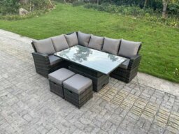 Rackhams High Back Rattan Garden Furniture Corner Sofa Sets Adjustable Rising Table Dark Mixed Grey 8 seater left corner - thumbnail 2
