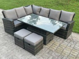 Rackhams High Back Rattan Garden Furniture Corner Sofa Sets Adjustable Rising Table Dark Mixed Grey 8 seater left corner - thumbnail 1