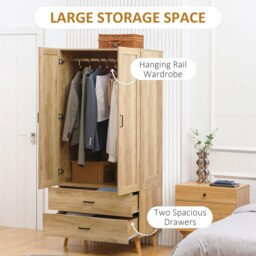 Rackhams 2 Door Wardrobe with 2 Drawers and Hanging Rail for Bedroom - thumbnail 5