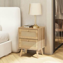 Rackhams Manila Rattan 2 Drawer Bedside Table - Oak and PVC Rattan