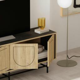Rackhams Modern TV Stand & Cabinet with 4 Doors, Laser-Cut Design, Fits up to 58-Inch TVs, Soft-Close Metal Legs, Oak-Moss Green - Oak Moss Green - thumbnail 6