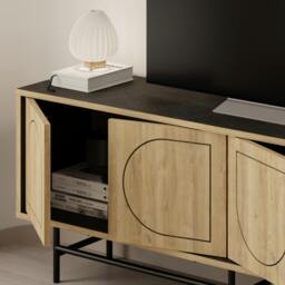 Rackhams Modern TV Stand & Cabinet with 4 Doors, Laser-Cut Design, Fits up to 58-Inch TVs, Soft-Close Metal Legs, Oak-Moss Green - Oak Moss Green - thumbnail 5