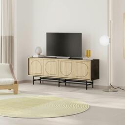 Rackhams Modern TV Stand & Cabinet with 4 Doors, Laser-Cut Design, Fits up to 58-Inch TVs, Soft-Close Metal Legs, Oak-Moss Green - Oak Moss Green