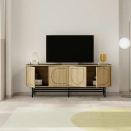 Rackhams Modern TV Stand & Cabinet with 4 Doors, Laser-Cut Design, Fits up to 58-Inch TVs, Soft-Close Metal Legs, Oak-Moss Green - Oak Moss Green - thumbnail 4