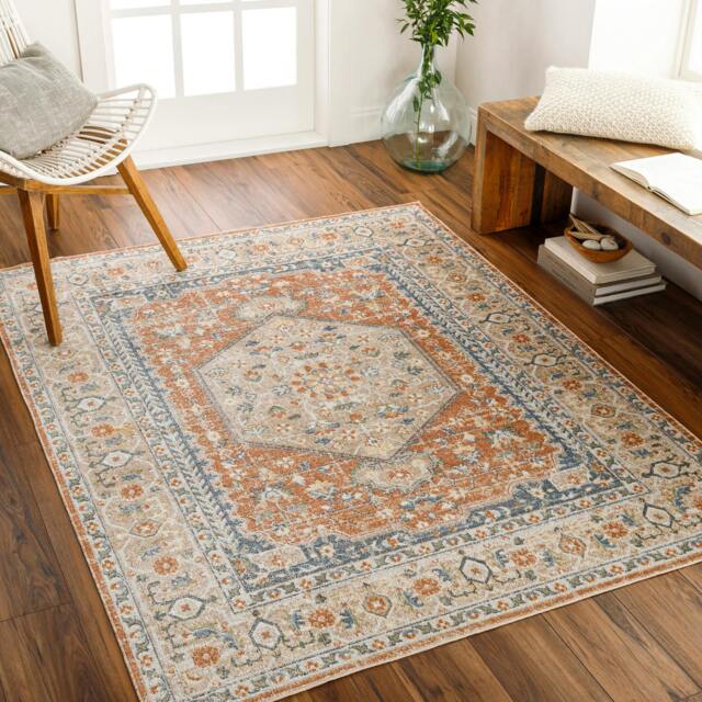 Rackhams Lillian-Washable Orange Brown Traditional Vintage Boho Rug - 140 x 200 cm - image 1