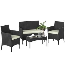 Rackhams 4 Piece Rattan Garden Furniture Sofa Set with Cushions, Cream White - Rattan Garden Furniture Set - 4 - Steel, PE Rattan, Polyester, Tempered Glass, Cotton - thumbnail 2
