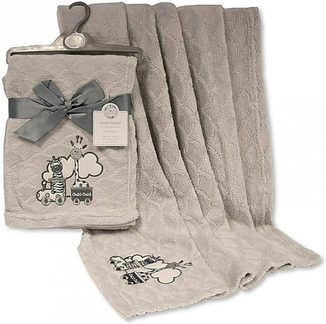 Rackhams Fleece Baby Blanket Layered Wrap - 75x100 cm Supersoft Choo Choo Design Gift Set for Newborn Babies Girl/Boy, Infant