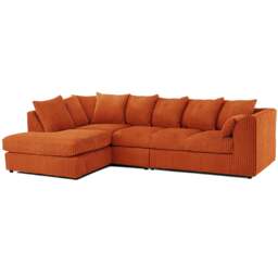 Rackhams Luxor Full Cord Fabric 5 Seater Corner Sofa Scatter Back - Orange - Left Hand Facing