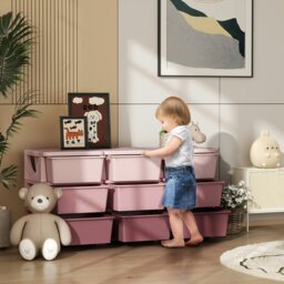 Rackhams Kids Storage Units with Drawers 3 Tier Chest Dresser Tower Blue - 113 x 37 x 56.5 cm - Pink - Polypropylene - thumbnail 1