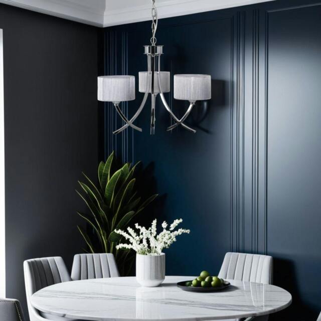 Rackhams Justina 3 Light Polished Chrome Chandelier with Silver String Shade - image 1