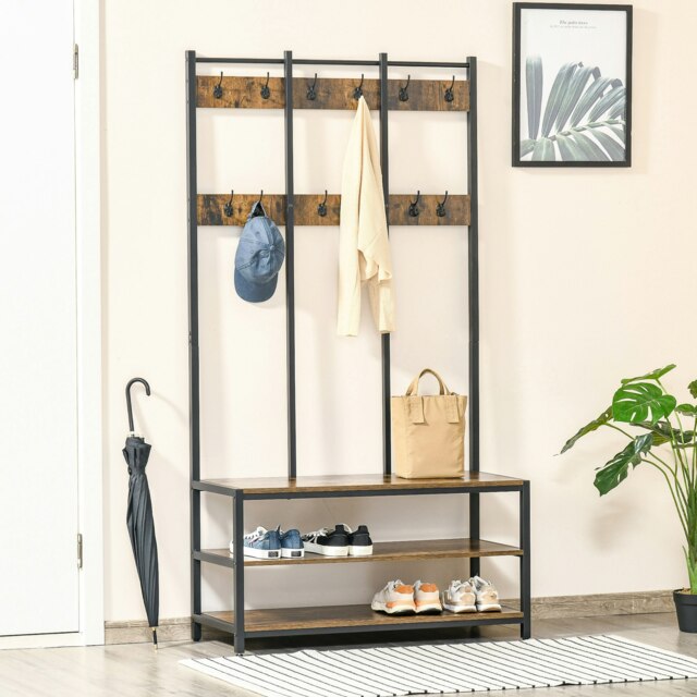 Rackhams Entryway Coat Rack Hall Tree Shoe Bench 3 in 1 Design Metal Storage Rack - image 1