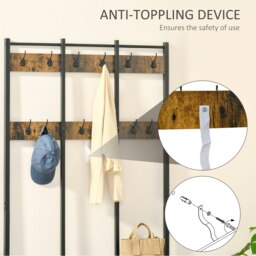 Rackhams Entryway Coat Rack Hall Tree Shoe Bench 3 in 1 Design Metal Storage Rack - thumbnail 4