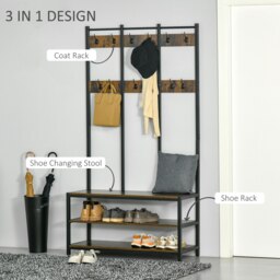Rackhams Entryway Coat Rack Hall Tree Shoe Bench 3 in 1 Design Metal Storage Rack - thumbnail 3