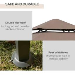 Rackhams 2.5x1.5m (8'x5') Grill Gazebo Canopy, Double Tiered Outdoor BBQ Gazebo Shelter with 2 Side Shelves for Garden, Patio, Barbecue, Picnic, Coffee - Brown - thumbnail 4