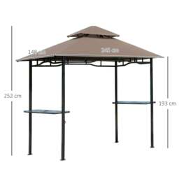 Rackhams 2.5x1.5m (8'x5') Grill Gazebo Canopy, Double Tiered Outdoor BBQ Gazebo Shelter with 2 Side Shelves for Garden, Patio, Barbecue, Picnic, Coffee - Brown - thumbnail 3