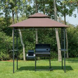Rackhams 2.5x1.5m (8'x5') Grill Gazebo Canopy, Double Tiered Outdoor BBQ Gazebo Shelter with 2 Side Shelves for Garden, Patio, Barbecue, Picnic, Coffee - Brown - thumbnail 2