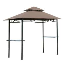 Rackhams 2.5x1.5m (8'x5') Grill Gazebo Canopy, Double Tiered Outdoor BBQ Gazebo Shelter with 2 Side Shelves for Garden, Patio, Barbecue, Picnic, Coffee - Brown
