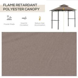 Rackhams 2.5x1.5m (8'x5') Grill Gazebo Canopy, Double Tiered Outdoor BBQ Gazebo Shelter with 2 Side Shelves for Garden, Patio, Barbecue, Picnic, Coffee - Brown - thumbnail 6