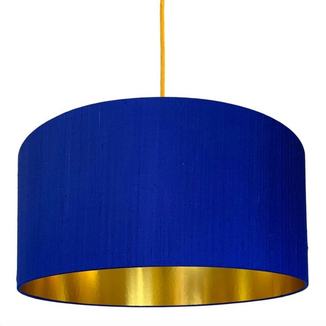 "Rackhams Electric Blue Silk Lampshade With Gold Lining - 25cm Diameter x 25cm Height / (10"" x 10"")" - image 1