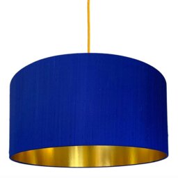 "Rackhams Electric Blue Silk Lampshade With Gold Lining - 25cm Diameter x 25cm Height / (10"" x 10"")" - thumbnail 1