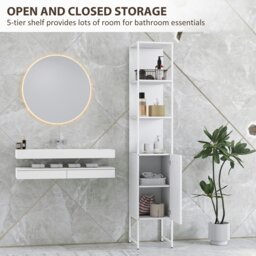 Rackhams Tall Bathroom Cabinet with 3 Open Shelves Adjustable Shelf, White - White - Tall bathroom cabinet - Particleboard, steel - thumbnail 4