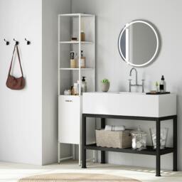 Rackhams Tall Bathroom Cabinet with 3 Open Shelves Adjustable Shelf, White - White - Tall bathroom cabinet - Particleboard, steel - thumbnail 1