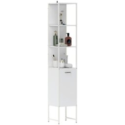 Rackhams Tall Bathroom Cabinet with 3 Open Shelves Adjustable Shelf, White - White - Tall bathroom cabinet - Particleboard, steel - thumbnail 2