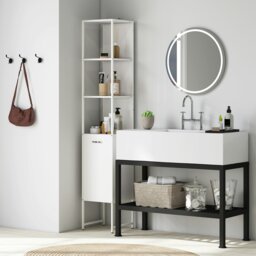 Rackhams Tall Bathroom Cabinet with 3 Open Shelves Adjustable Shelf, White - White - Tall bathroom cabinet - Particleboard, steel - thumbnail 3