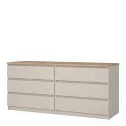 Rackhams Naia Wide Chest of 6 Drawers (3+3) in Cashmere Jackson Hickory - Cashmere & oak - Matt - Melamine - thumbnail 3