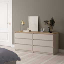 Rackhams Naia Wide Chest of 6 Drawers (3+3) in Cashmere Jackson Hickory - Cashmere & oak - Matt - Melamine - thumbnail 5