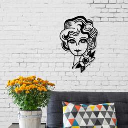 Rackhams Modern Metal Wall Art Woman in Flowers Theme Home Ornament Decorative Minimalist Design Hanging Wall Sculpture, Black - Metal - Black - thumbnail 2
