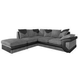 Rackhams Dino Jumbo Cord with Leather 4-5 Seater Fabric Corner Sofa in Grey with Black - Left Hand Corner - thumbnail 1
