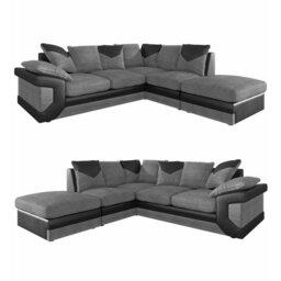 Rackhams Dino Jumbo Cord with Leather 4-5 Seater Fabric Corner Sofa in Grey with Black - Left Hand Corner - thumbnail 3