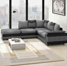 Rackhams Dino Jumbo Cord with Leather 4-5 Seater Fabric Corner Sofa in Grey with Black - Left Hand Corner - thumbnail 2