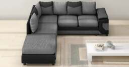 Rackhams Dino Jumbo Cord with Leather 4-5 Seater Fabric Corner Sofa in Grey with Black - Left Hand Corner - thumbnail 4