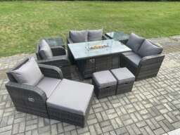Rackhams Rattan Outdoor Garden Furniture Set with Gas Fire Pit Table, 2 Sofas, 2 Chairs, 3 Footstools, 2 Side Tables - 9 Seater - Dark Grey - thumbnail 2