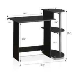 Rackhams Contemporary Desk - Compact Computer Desk with Shelves, Black/Grey, /GY with Functional Design - 11181BK - thumbnail 2