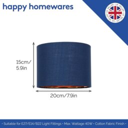 "Rackhams Modern Navy Blue Cotton Fabric Small 8"" Lamp Shade with Shiny Copper Inner" - thumbnail 5