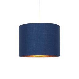 "Rackhams Modern Navy Blue Cotton Fabric Small 8"" Lamp Shade with Shiny Copper Inner" - thumbnail 2