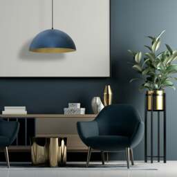Rackhams Beta Hand Made Designer Pendant Lamp 45cm 1xE27 In Matt Blue With Gold Interior - thumbnail 1