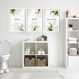 Rackhams Bathroom with art - Set of 3 Tropical wall art prints - A4 8.27 x 11.69 in / 21 x 29.7 cm - Satin Photo paper 280 gsm - Oak Frame - thumbnail 2