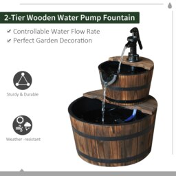 Rackhams Wooden Water Pump Fountain 2 Tier Cascading Feature Garden Deck - 44.5cmx44.5cmx58.5cm - Fir wood, Plastic - Wood Colour - thumbnail 5