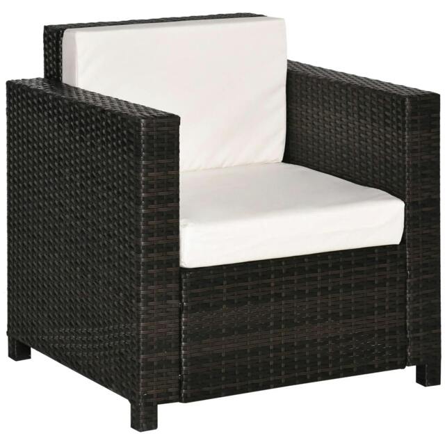 Rackhams Single Seater Rattan Chair, PE Wicker Garden Armchair with 10 cm Thickened Cushion, All-Weather Rattan Garden Chair with Armrests, Brown - image 1